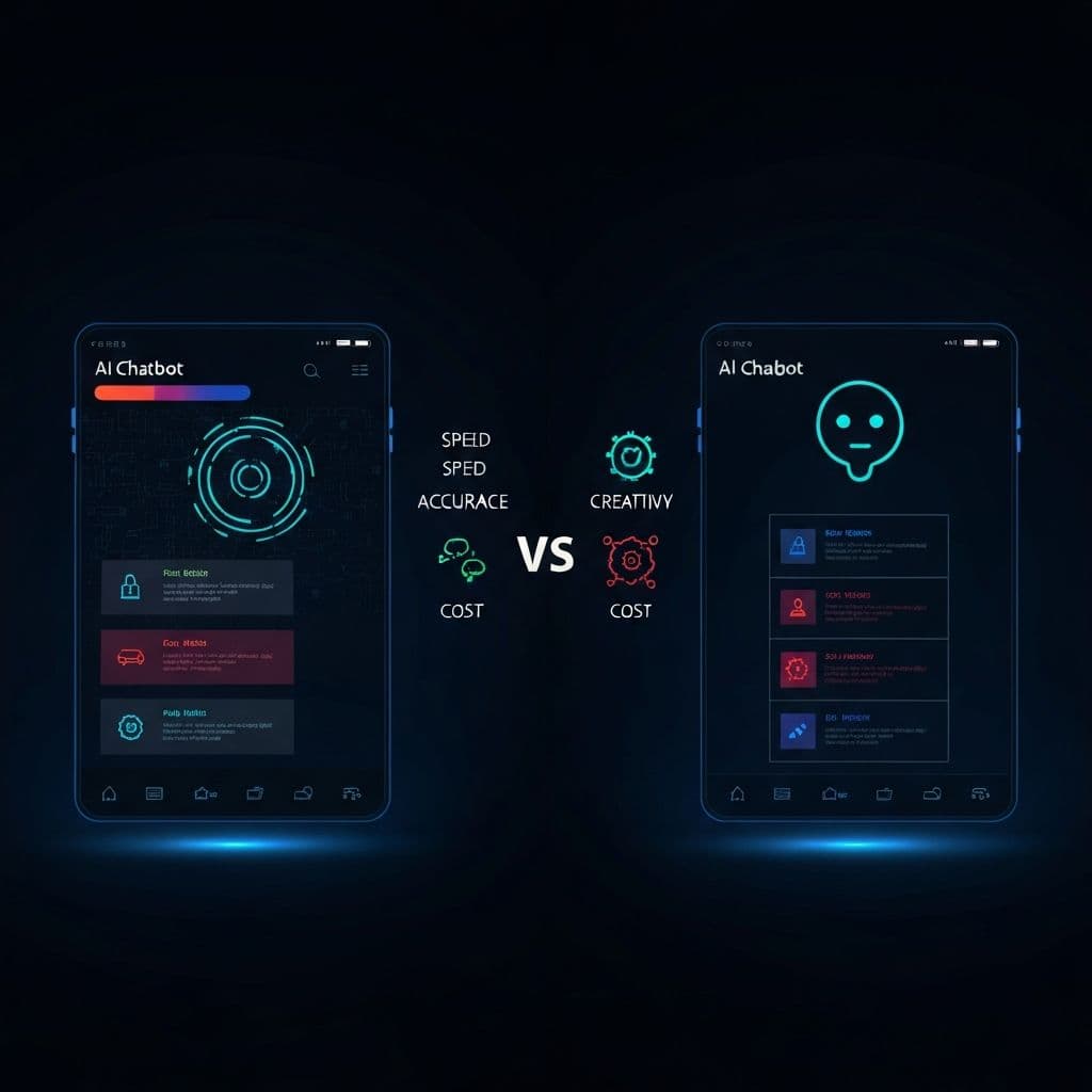 DeepSeek vs ChatGPT comparison chart showing speed, accuracy, creativity, and cost metrics